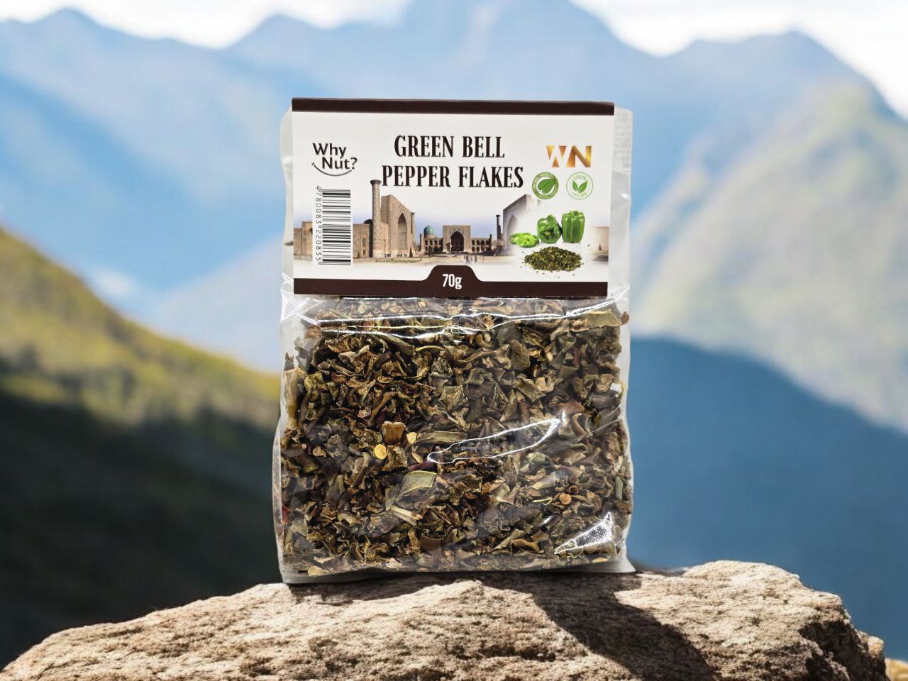 Gröna Paprikaflingor by Nature Pick Market - Sun-dried green paprika flakes for flavorful sauces and marinades.