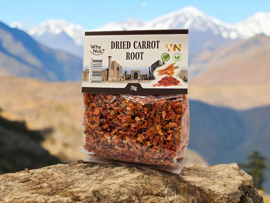 Dried carrots from Nature Pick Market, Torkade Morötter, showcasing their vibrant orange color and natural texture, ideal for soups and salads.